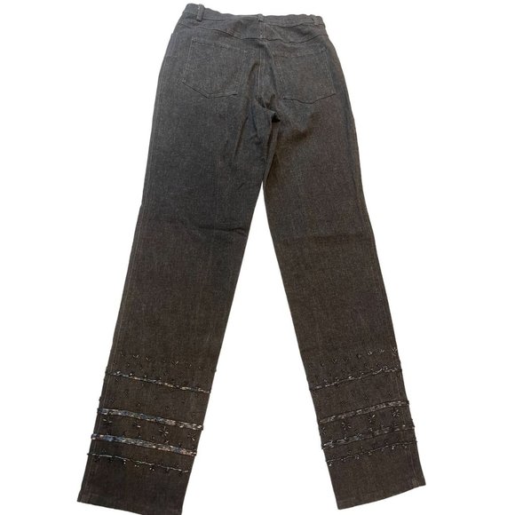 Christine Phillipe Womens Jeans Skinny Leg Beaded Detail at Bottom Black Size 6 - Picture 2 of 9
